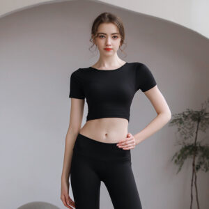 Tight Top With Chest Pad Beauty Back Breathable Yoga Clothes Short Sleeve