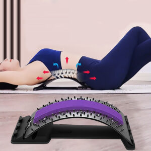 Back Stretcher for Lower Back Pain Relief, Adjustable Lumbar Traction Device, Spine Board Deck with Purple Cushion & Acupressure Massage
