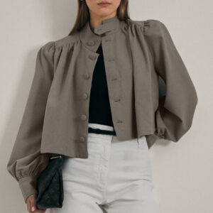 Womens Casual Long-sleeve Shirt With A Small Stand-up Collar
