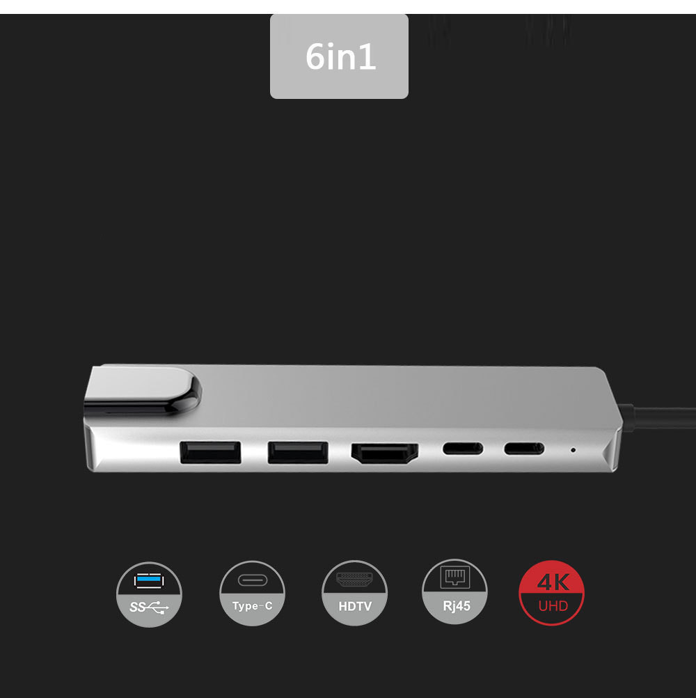 6-in-1 USB-C Hub Adapter with 4K HDMI, Ethernet RJ45, Dual USB Ports, and Type-C Power Delivery - Image 5
