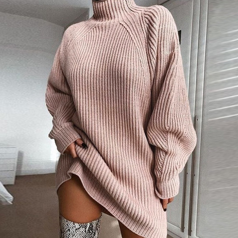 Solid Turtleneck Long Sweater Winter Warm Women Sweater Dress - Image 9