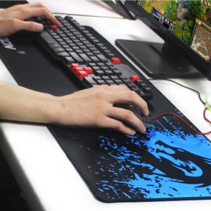 RAKOON Extended Gaming Mouse Pad – Large Desk Mat with Blue Dragon Splatter Design & Stitched Edges