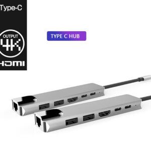 6-in-1 USB-C Hub Adapter with 4K HDMI, Ethernet RJ45, Dual USB Ports, and Type-C Power Delivery