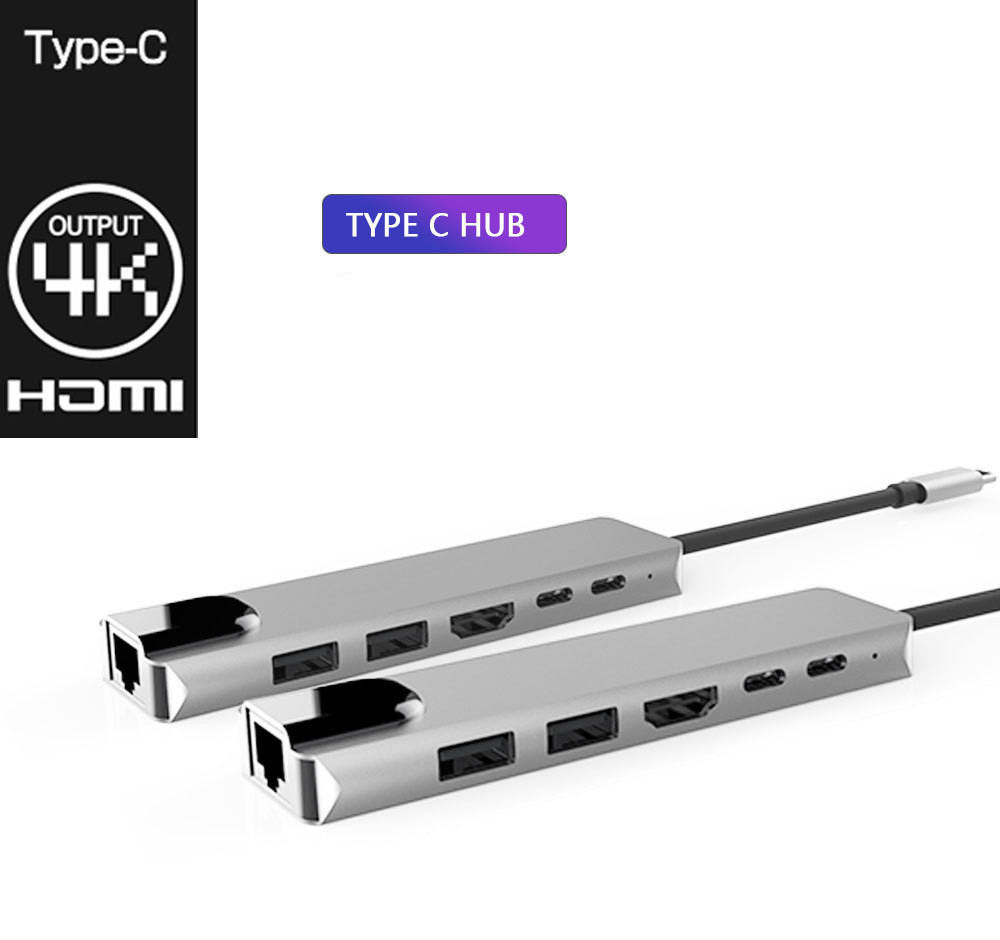 6-in-1 USB-C Hub Adapter with 4K HDMI, Ethernet RJ45, Dual USB Ports, and Type-C Power Delivery