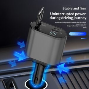 4 In 1 Retractable Car Charger Fast Car Phone Charger 120W With USB Type C Cable