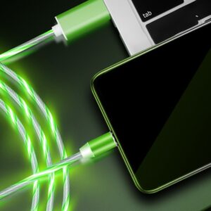 3-in-1 LED Glowing Magnetic Charging Cable – 360° Flowing Light Fast Charger Cord with Type-C, Micro-USB & iOS Tips