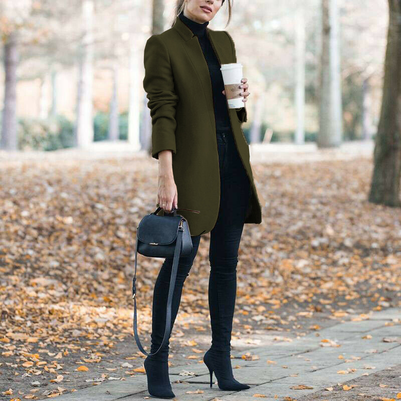 Autumn And Winter New Style European And American Fashion Solid Color Stand-Up Collar Woolen Blazer - Image 4
