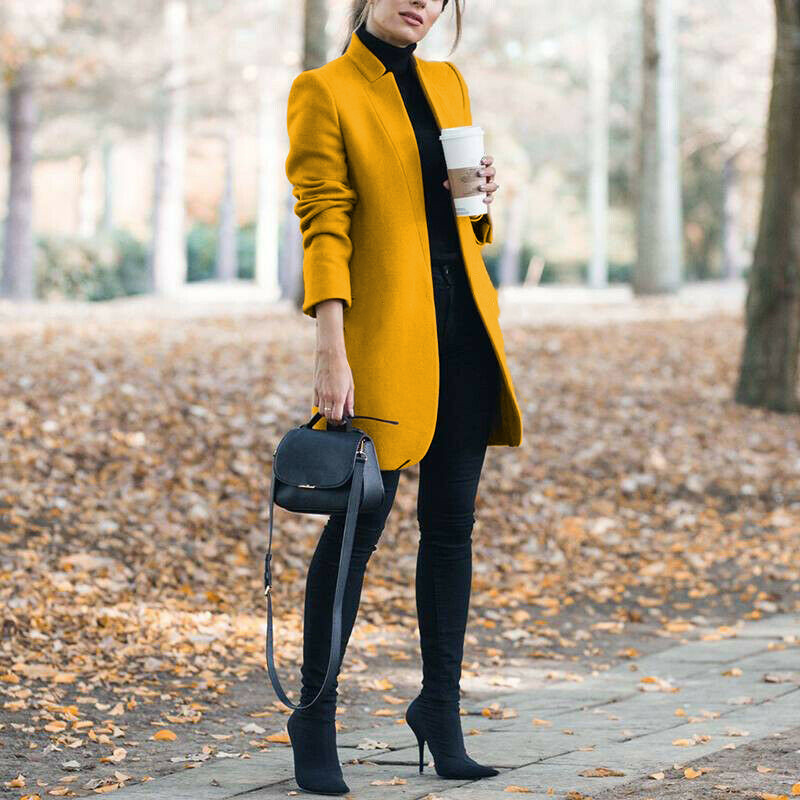Autumn And Winter New Style European And American Fashion Solid Color Stand-Up Collar Woolen Blazer - Image 6