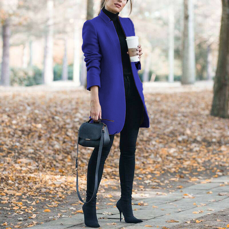 Autumn And Winter New Style European And American Fashion Solid Color Stand-Up Collar Woolen Blazer - Image 10