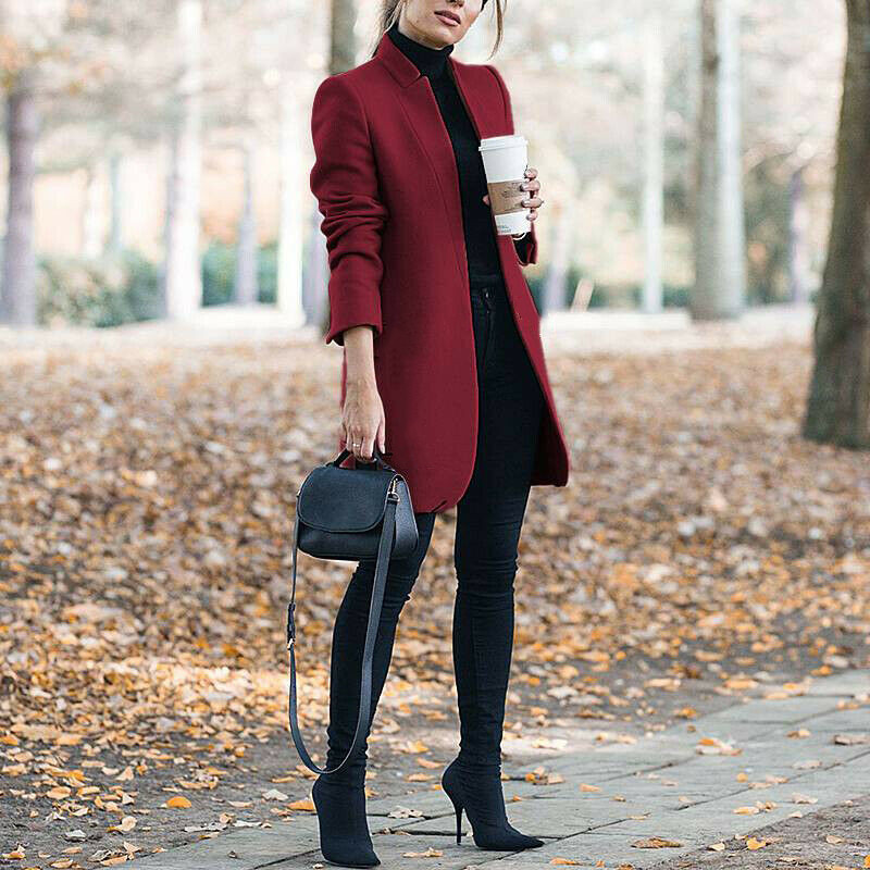 Autumn And Winter New Style European And American Fashion Solid Color Stand-Up Collar Woolen Blazer - Image 7