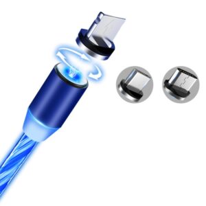 3-in-1 LED Glowing Magnetic Charging Cable – 360° Flowing Light Fast Charger Cord with Type-C, Micro-USB & iOS Tips