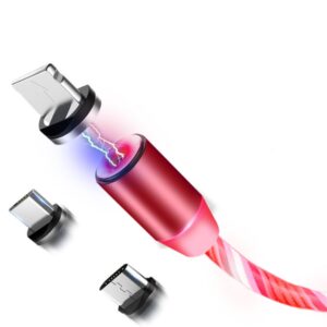 3-in-1 LED Glowing Magnetic Charging Cable – 360° Flowing Light Fast Charger Cord with Type-C, Micro-USB & iOS Tips