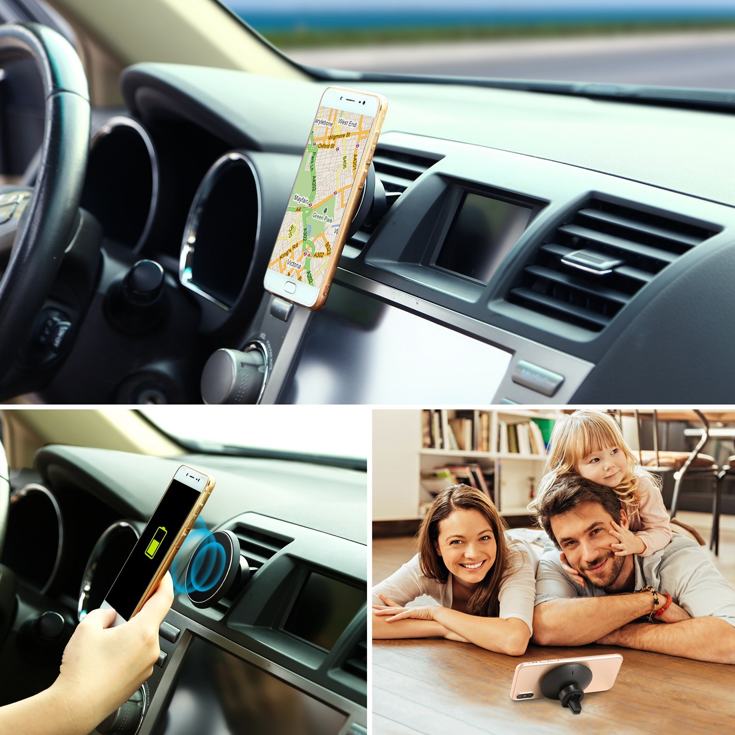 360° Rotation Magnetic Wireless Car Charger – Universal Air Vent Phone Holder Mount with Charging Cable - Image 7