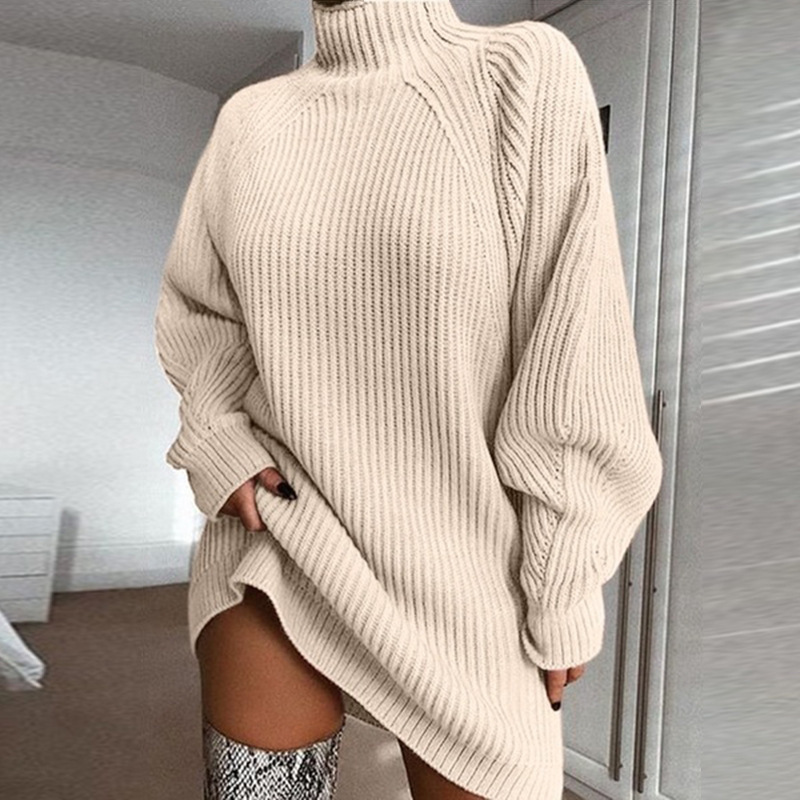 Solid Turtleneck Long Sweater Winter Warm Women Sweater Dress - Image 4