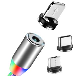 3-in-1 LED Glowing Magnetic Charging Cable – 360° Flowing Light Fast Charger Cord with Type-C, Micro-USB & iOS Tips