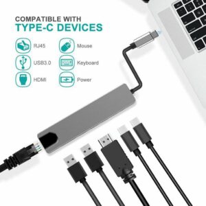 6-in-1 USB-C Hub Adapter with 4K HDMI, Ethernet RJ45, Dual USB Ports, and Type-C Power Delivery