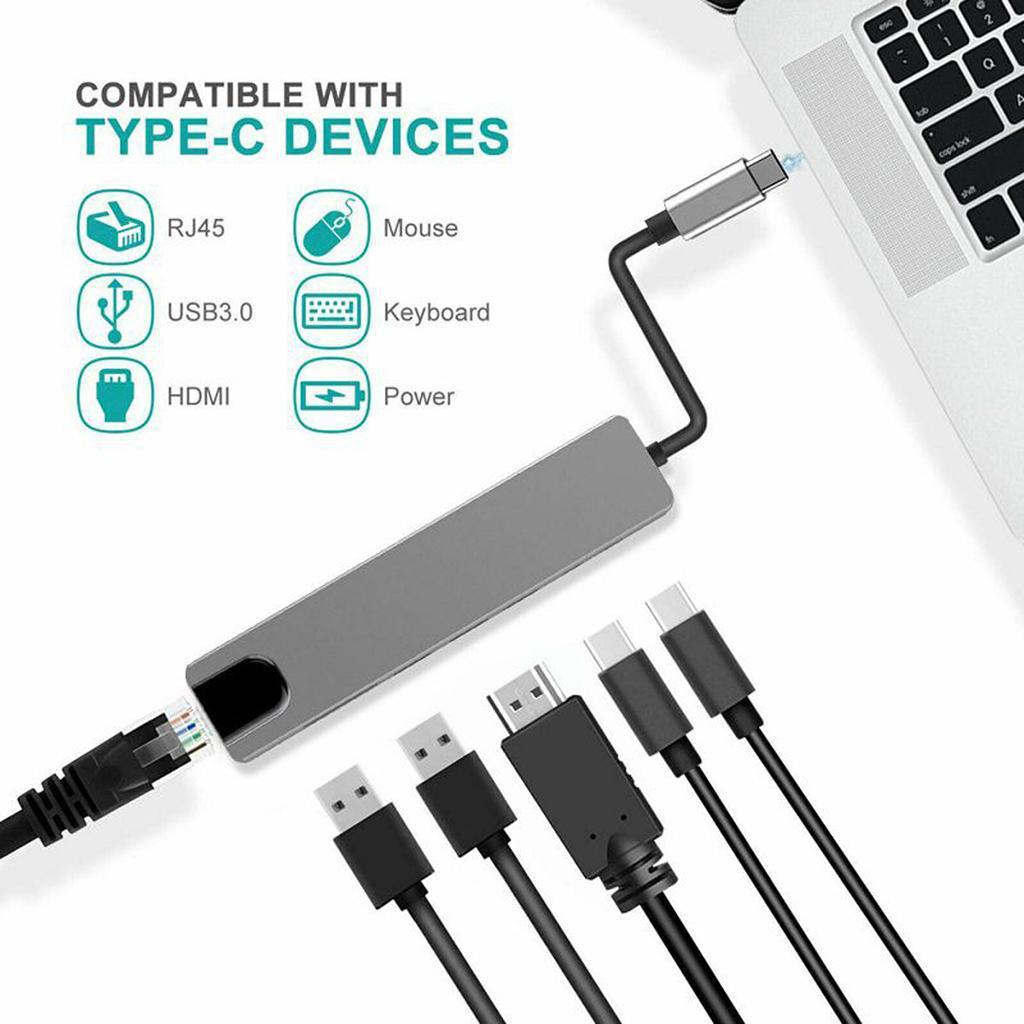 6-in-1 USB-C Hub Adapter with 4K HDMI, Ethernet RJ45, Dual USB Ports, and Type-C Power Delivery - Image 3