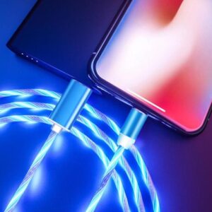 3-in-1 LED Glowing Magnetic Charging Cable – 360° Flowing Light Fast Charger Cord with Type-C, Micro-USB & iOS Tips