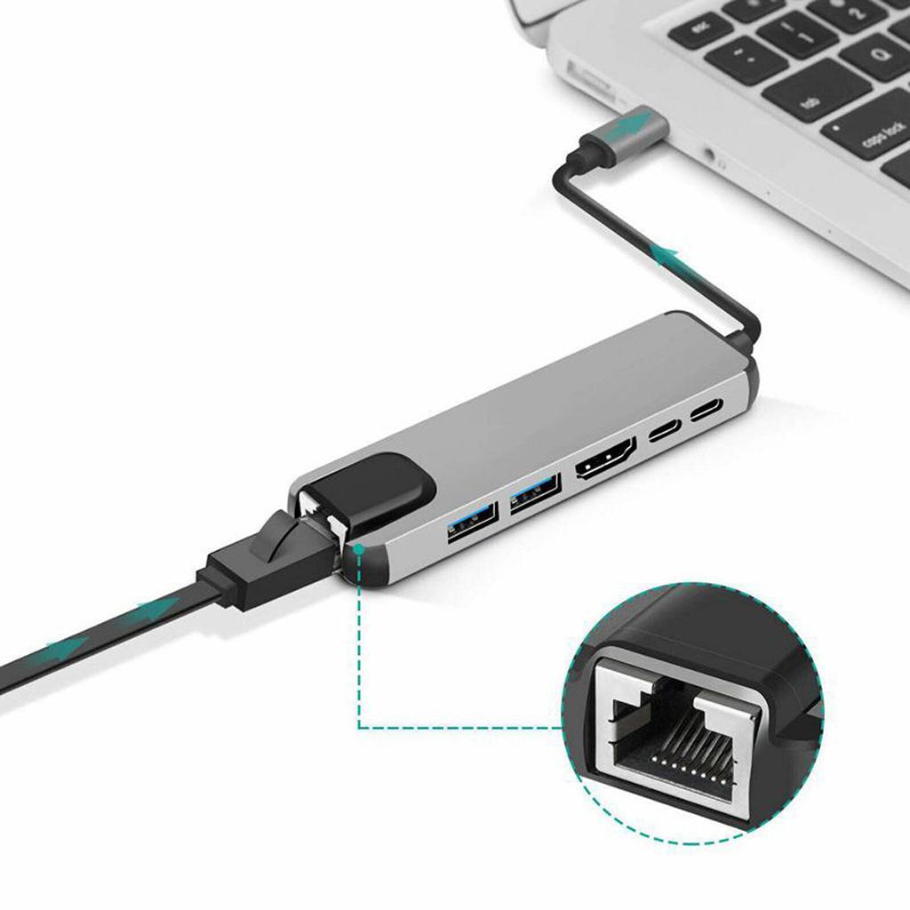 6-in-1 USB-C Hub Adapter with 4K HDMI, Ethernet RJ45, Dual USB Ports, and Type-C Power Delivery - Image 2