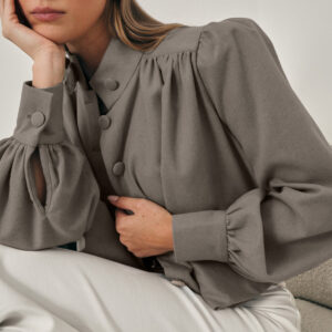 Womens Casual Long-sleeve Shirt With A Small Stand-up Collar