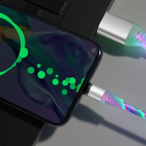 3-in-1 LED Glowing Magnetic Charging Cable – 360° Flowing Light Fast Charger Cord with Type-C, Micro-USB & iOS Tips