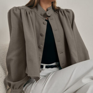 Womens Casual Long-sleeve Shirt With A Small Stand-up Collar