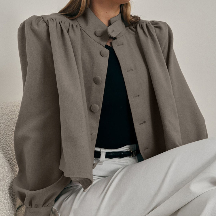 Womens Casual Long-sleeve Shirt With A Small Stand-up Collar - Image 2