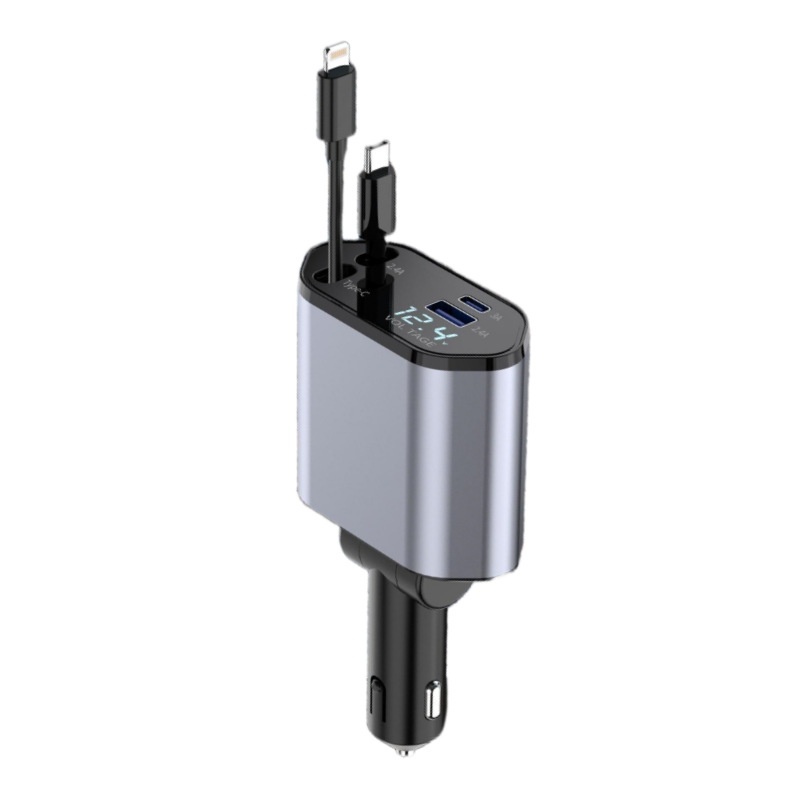 4 In 1 Retractable Car Charger Fast Car Phone Charger 120W With USB Type C Cable - Image 3