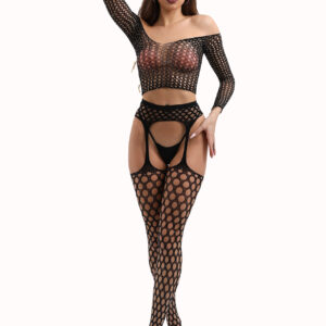 Knitted Long Sleeve Top Garter Set night wear lingerie