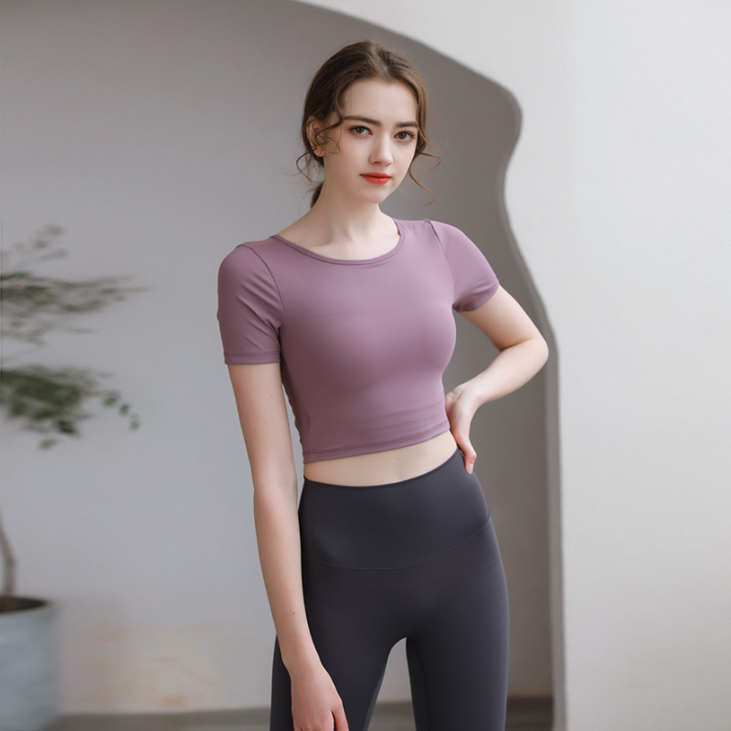 Tight Top With Chest Pad Beauty Back Breathable Yoga Clothes Short Sleeve - Image 3