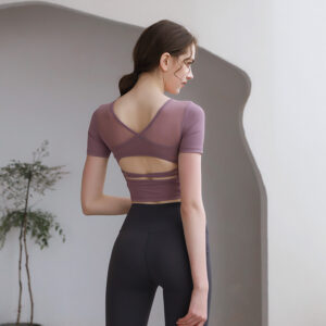 Tight Top With Chest Pad Beauty Back Breathable Yoga Clothes Short Sleeve