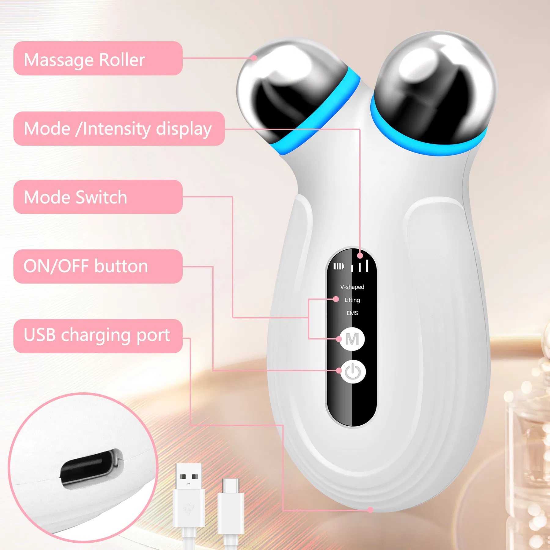 Microcurrent Face Massager – Electric EMS V-Face Shaping Roller & Lifting Device with USB Rechargeable Display - Image 7