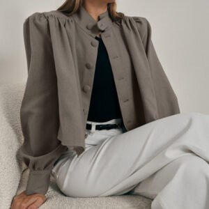 Womens Casual Long-sleeve Shirt With A Small Stand-up Collar