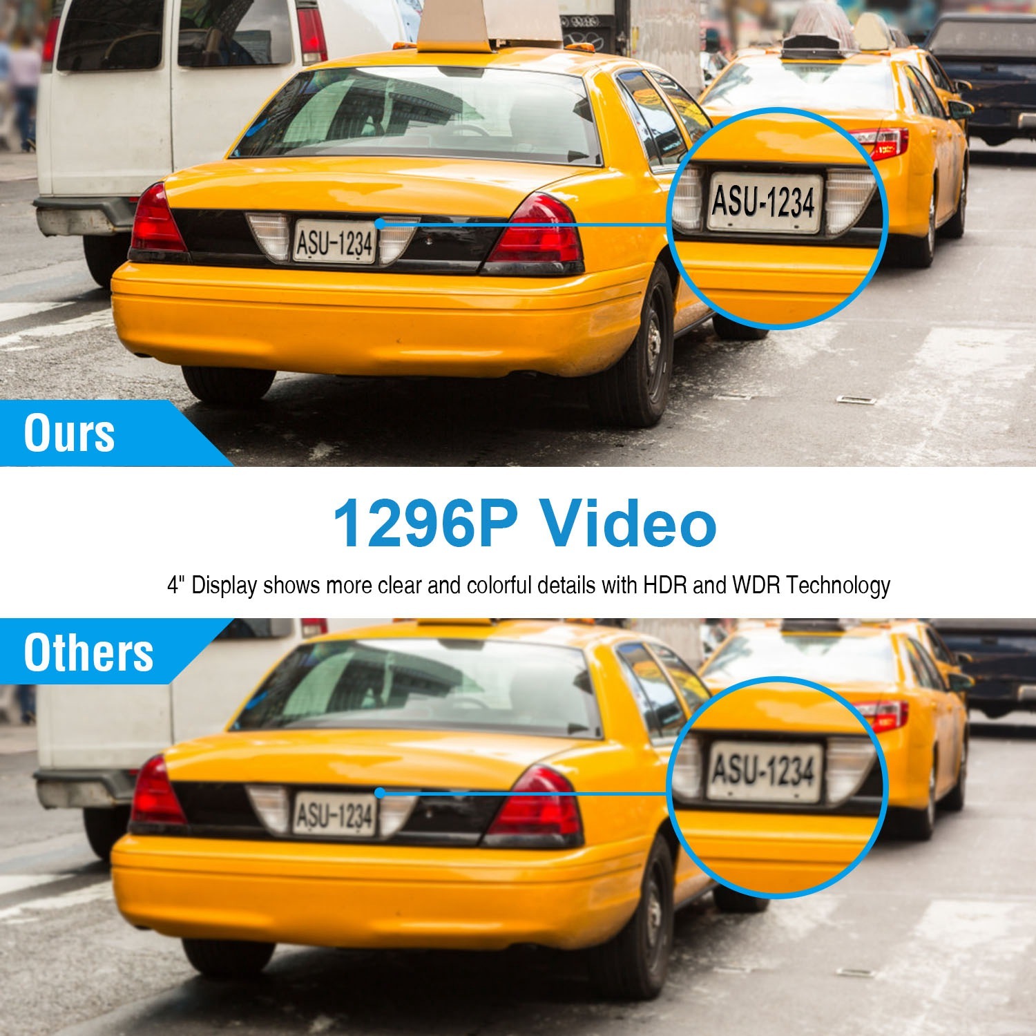 1296P Car DVR Dash Camera 4In 3 Lens Vehicle Driving Recorder Seamless Recording - Image 3