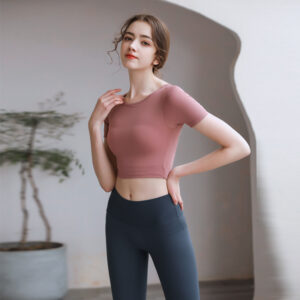 Tight Top With Chest Pad Beauty Back Breathable Yoga Clothes Short Sleeve