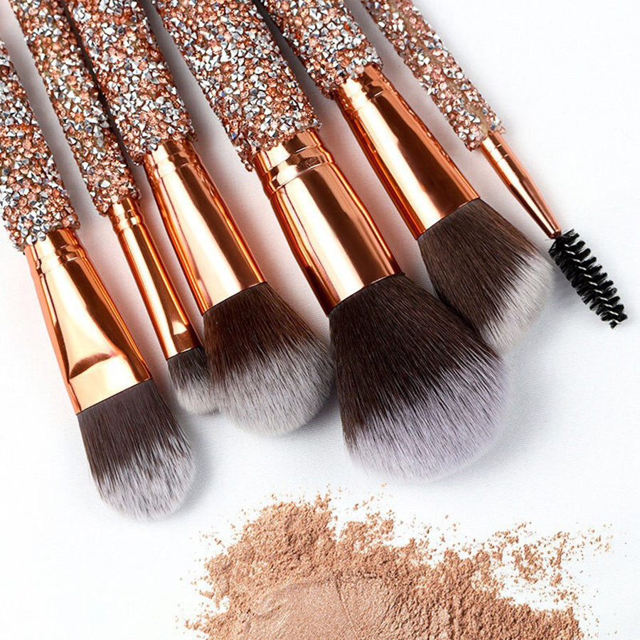 10Pcs Luxury Makeup Brush Set Diamond Rivet Handle Design Crystal Makeup Brush, For Face And Eye Makeup Brush Professional Foundation Concealer Eye Shadow Makeup Tool - Image 5