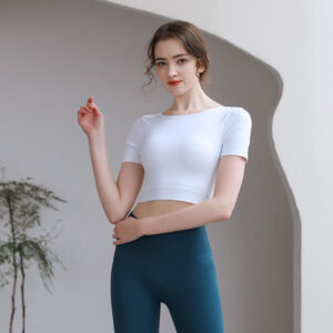 Tight Top With Chest Pad Beauty Back Breathable Yoga Clothes Short Sleeve
