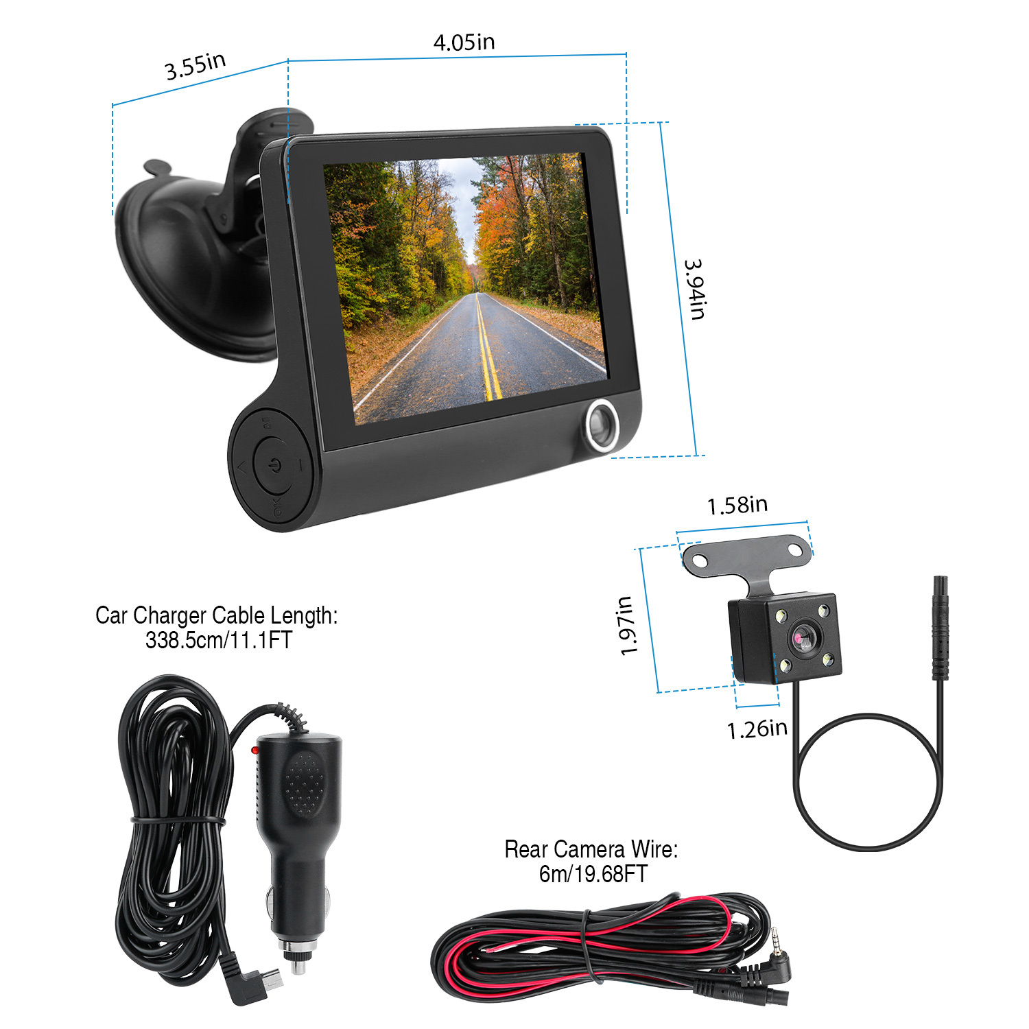 1296P Car DVR Dash Camera 4In 3 Lens Vehicle Driving Recorder Seamless Recording - Image 2