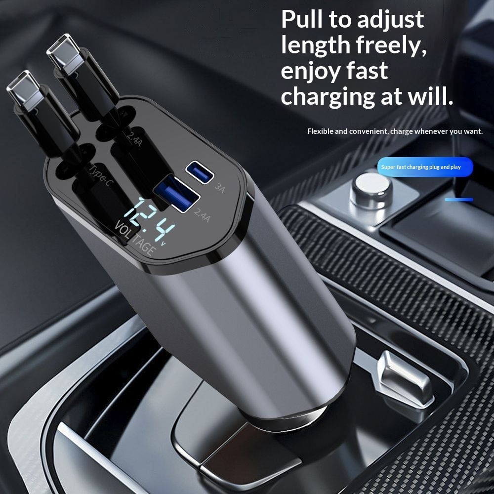 4 In 1 Retractable Car Charger Fast Car Phone Charger 120W With USB Type C Cable - Image 2