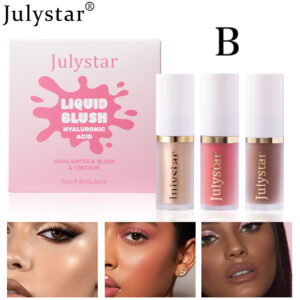 Julystar 3-in-1 Liquid Blush Set with Hyaluronic Acid – Hydrating Liquid Highlighter, Blush & Contour Trio Set