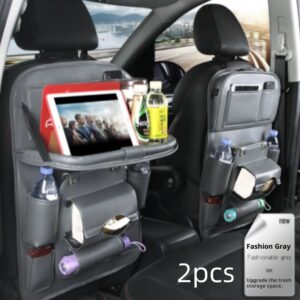 Premium PU Leather Backseat Car Storage Organizer – Waterproof Car Seat Kick Mat with Foldable Dining Table Tray, Touchscreen Tablet Holder & Multi-Pocket Storage