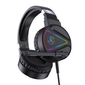 Premium RGB Light-Up Over-Ear Gaming Headset – Wired Headphones with Noise-Reduction Microphone, Metallic Finish & Adjustable Headband