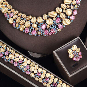 Premium Exaggerated Gold Wave & Gemstone Bridal Jewelry Set – Luxurious Fashion Statement [US Stock, Fast 1 Day Dispatch]