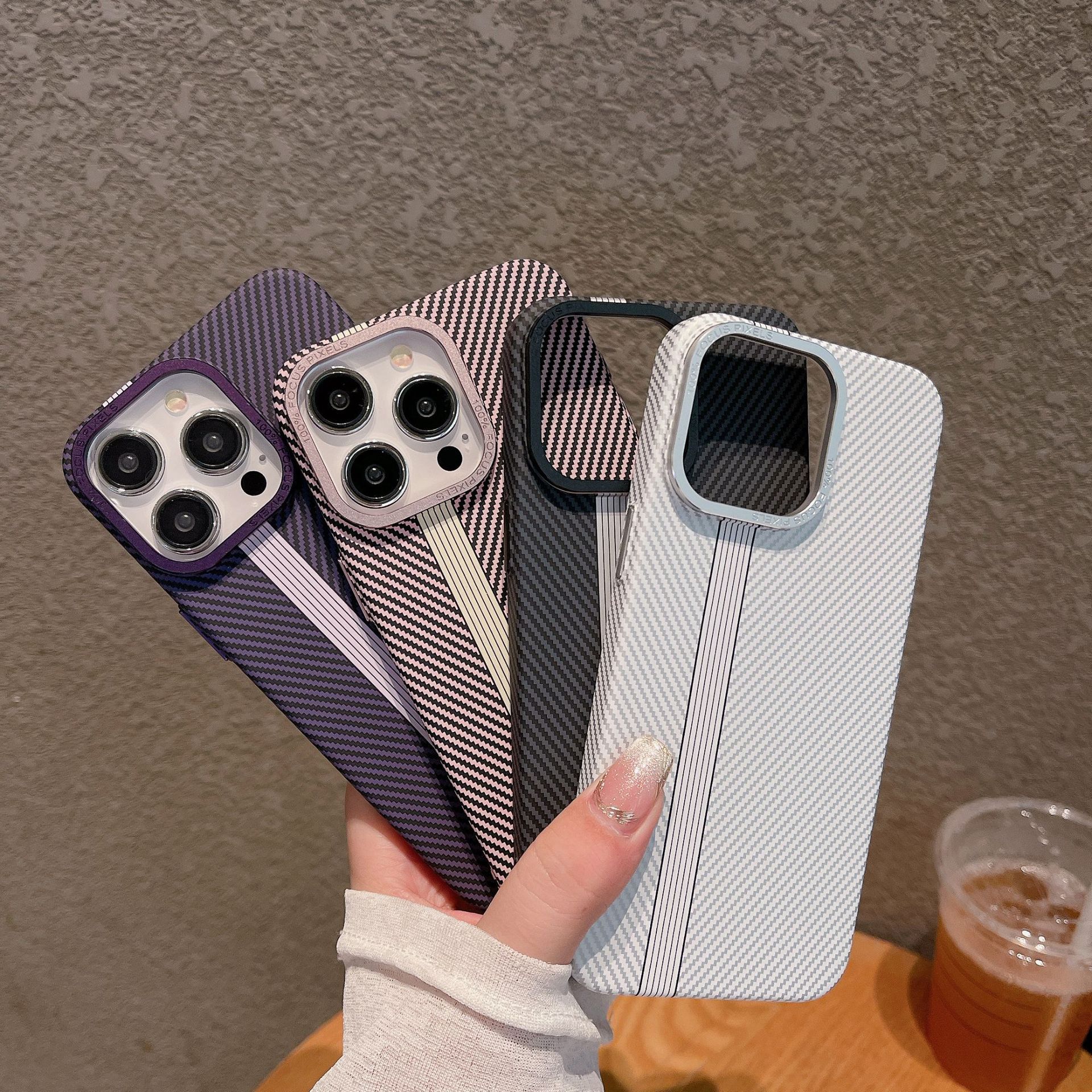 Premium Carbon Fiber Texture Matte Hard PC Case for iPhone 12, 13, 14, 15 Pro Max & Plus – Ultra-Slim Shockproof Cover with Lens Frame