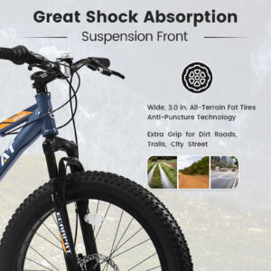 Premium Elecony 24" Fat Tire Mountain Bike for Youth – High-Carbon Steel Frame, Shimano 7-Speed & Dual Disc Brakes for Trail & City Riding | UK Stock, Free Shipping