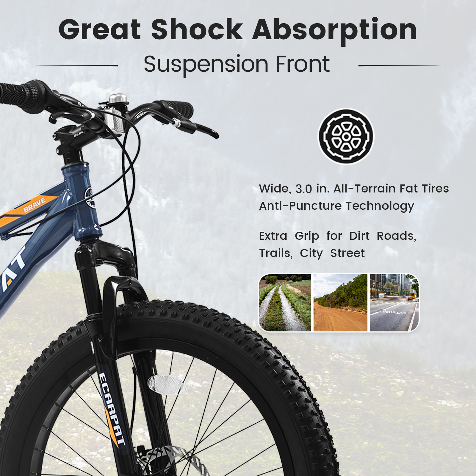Premium Elecony 24" Fat Tire Mountain Bike for Youth – High-Carbon Steel Frame, Shimano 7-Speed & Dual Disc Brakes for Trail & City Riding | UK Stock, Free Shipping - Image 5