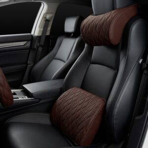 Premium Luxury Quilted Leather Car Neck & Lumbar Pillow Set – Ultimate Ergonomic Seat Comfort [US Stock, 1 Day Dispatch]