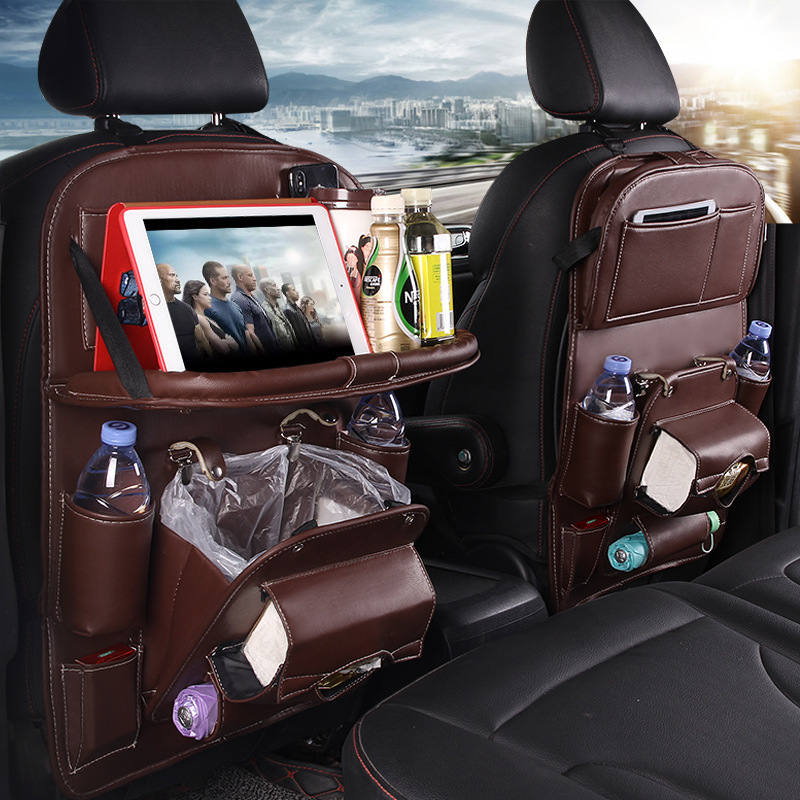 Premium PU Leather Backseat Car Storage Organizer – Waterproof Car Seat Kick Mat with Foldable Dining Table Tray, Touchscreen Tablet Holder & Multi-Pocket Storage - Image 5