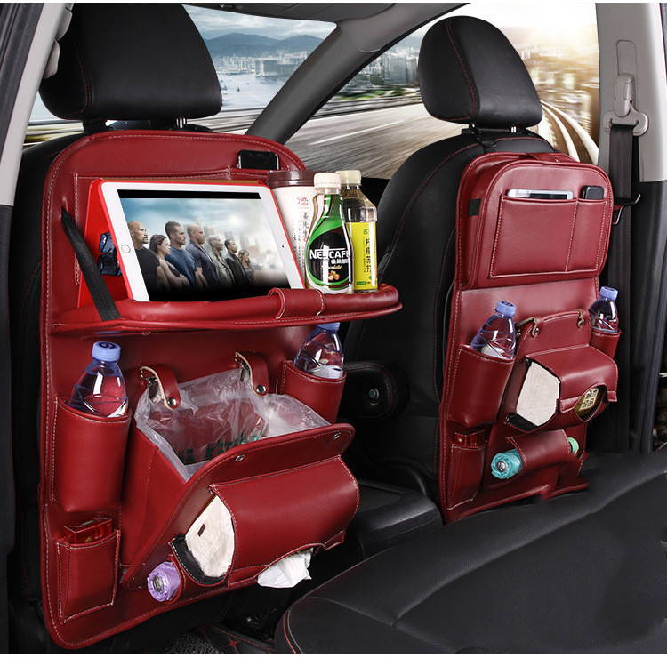 Premium PU Leather Backseat Car Storage Organizer – Waterproof Car Seat Kick Mat with Foldable Dining Table Tray, Touchscreen Tablet Holder & Multi-Pocket Storage - Image 9