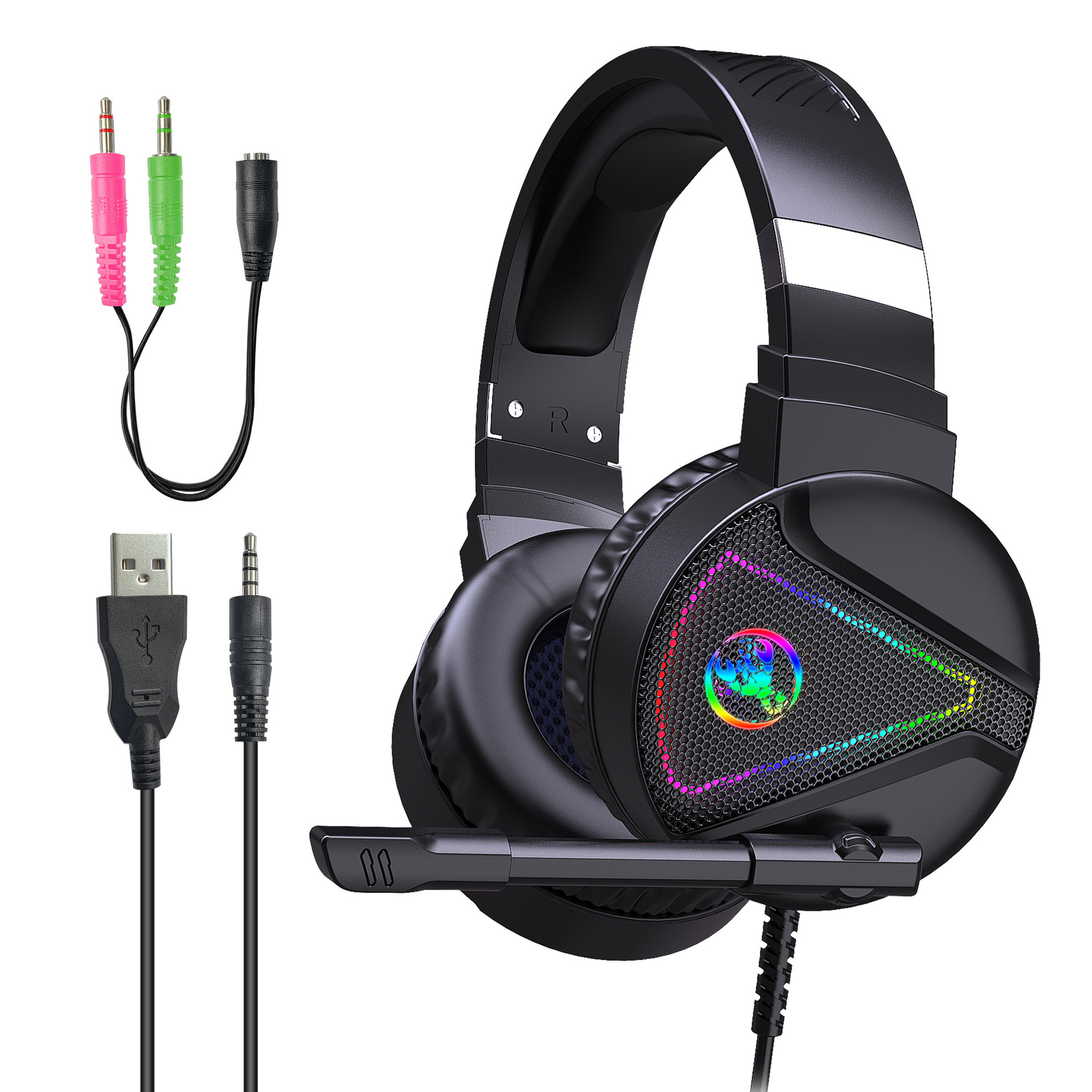 Premium RGB Light-Up Over-Ear Gaming Headset – Wired Headphones with Noise-Reduction Microphone, Metallic Finish & Adjustable Headband - Image 9